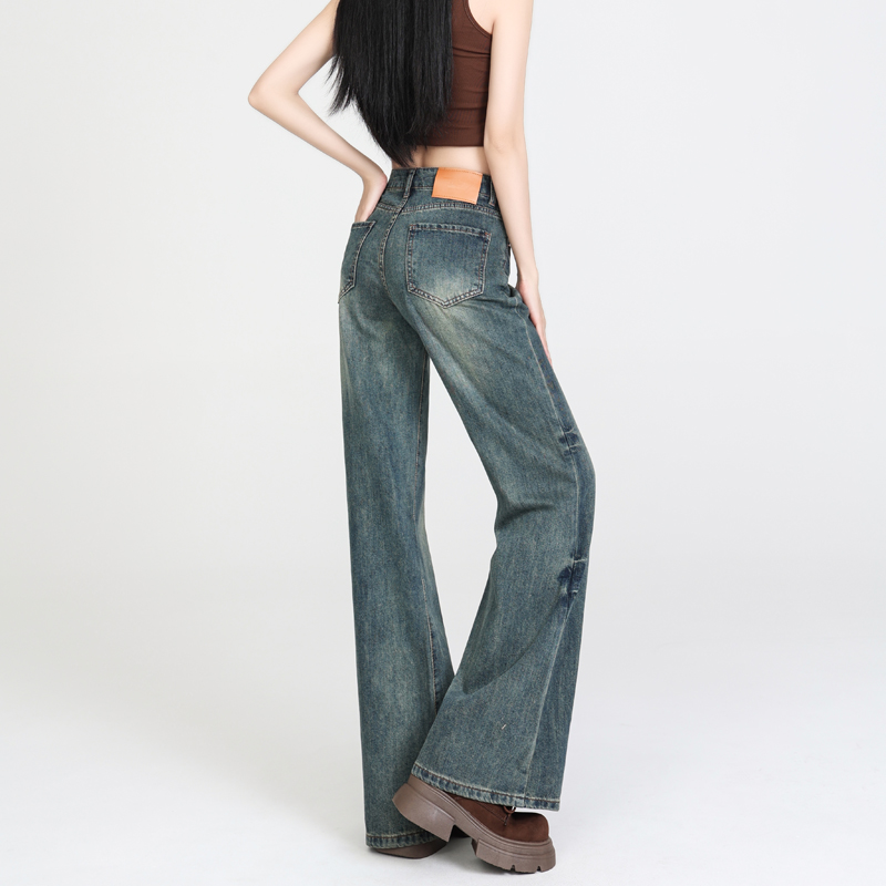 Classic wide-leg bell-bottom pants, wear free and unruly soul~ Women's loose slim floor pants for women