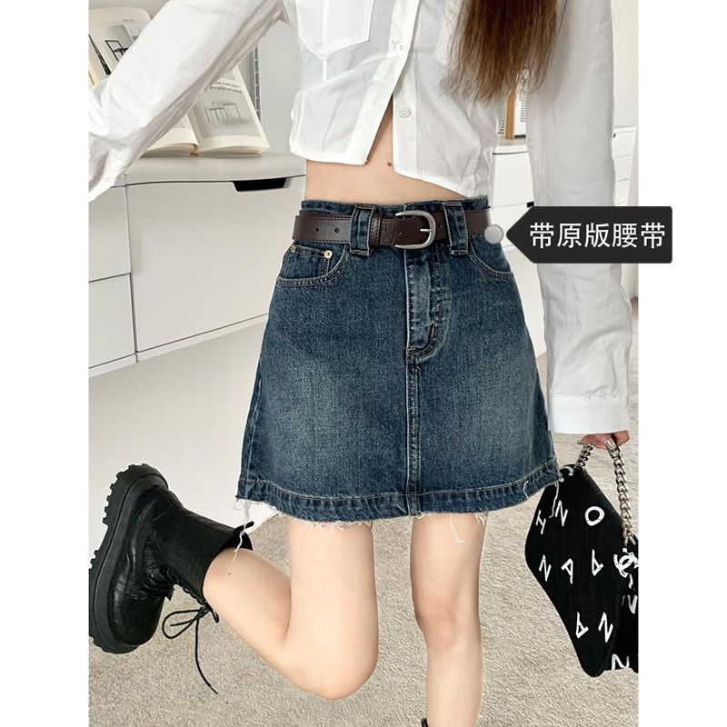Retro Korean style breasted denim skirt for women in spring and summer new loose pure A-line hip denim skirt