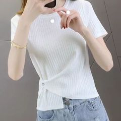 冰絲短袖t恤女夏季2025年新款ins超火寬鬆打底衫不規則針織衫外穿