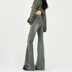 High-waisted, slightly flared jeans for women in 2025 Spring and Autumn New Loose Wide Legs Design Slim Flared Horseshoe Pants