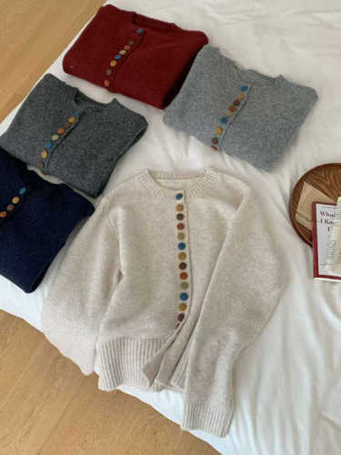 Korean simple color button knitted cardigan for women 2024 autumn and winter new loose short high-end sweater top