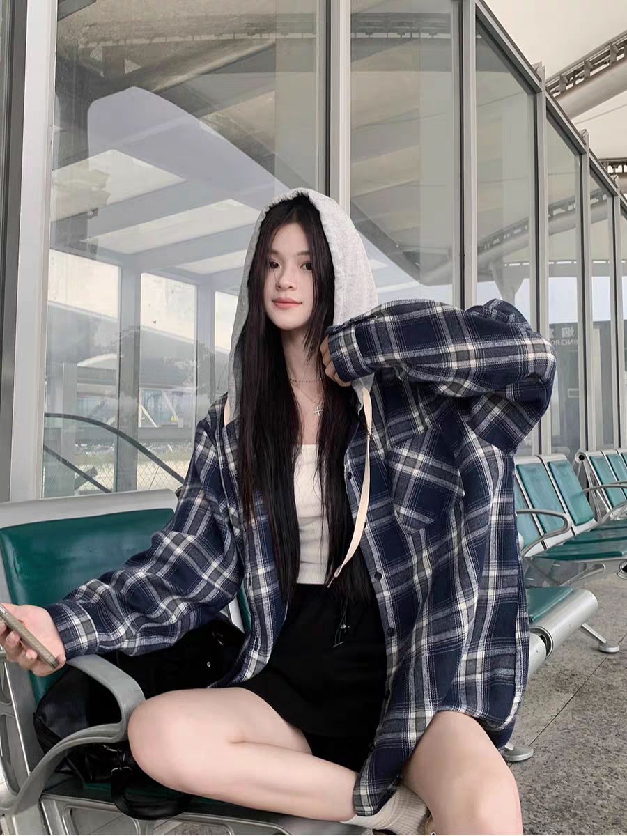 Original fabric Three-branded early autumn new loose design hooded long-sleeved shirt