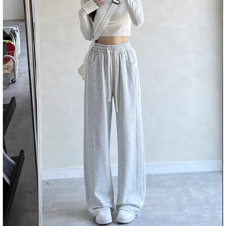 Gray sweatpants for women in spring and autumn 2025 new high-waisted straight narrow version banana pants draped casual wide-leg sweatpants