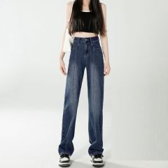Fashionable and personalized design straight jeans for women in spring and autumn loose straight slim high waist casual floor-moving jeans