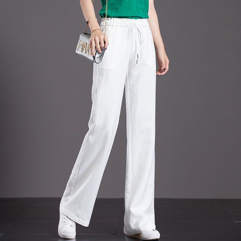 Wide-leg pants for women with high waist 2025 summer cropped pants draped straight pants loose and slim cotton and linen casual trousers