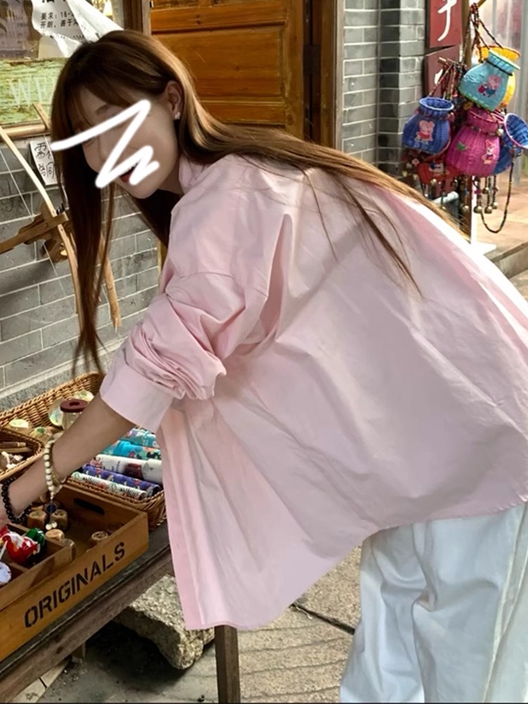 粉色法式長袖防曬襯衫外套女開春穿搭2025新款襯衣高級感春秋上衣