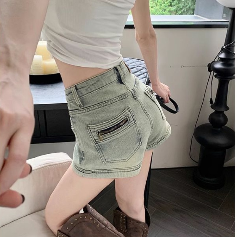 Retro old hot girl high waist denim shorts for women in summer new design, elastic and slimming versatile hot pants
