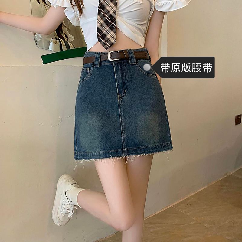 Niche Hong Kong-style personalized denim skirt for spring and summer new high-waisted slim and tall skirt A-line denim skirt trendy