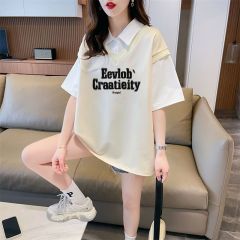 實拍 polo領假兩件T恤大碼女裝新款夏季洋氣減齡寬鬆短袖上衣潮