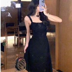 Polo collar T-shirt dress for women with niche design sense summer Korean gentle and chic puff sleeve waist-hugging long skirt
