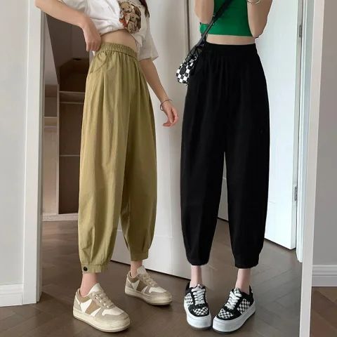Summer versatile slim style small loose trousers for women with high waist slim workwear harem radish pants for women