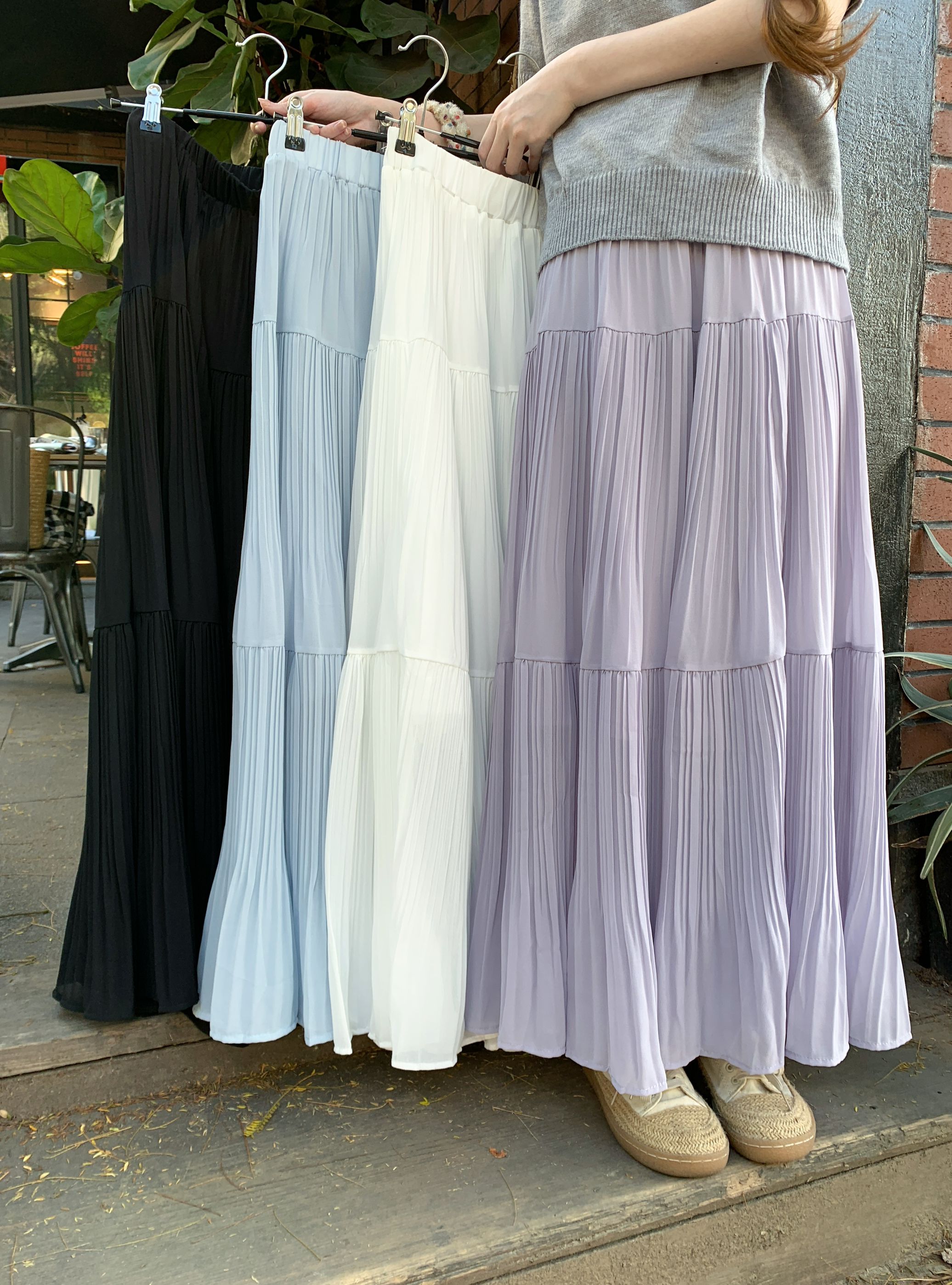 Real shot 2025 new rain fog wisteria pleated skirt loose big hem skirt A-line skirt
