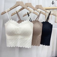 traceless anti-exposure hollow lace beautiful back strap sexy double thin shoulder strap fixed cup wavy side strap vest for women