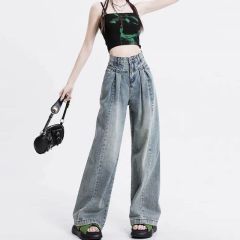 Harajuku style high waist wide-leg jeans for women in spring and autumn new versatile loose loose and slim and drooping floor jeans