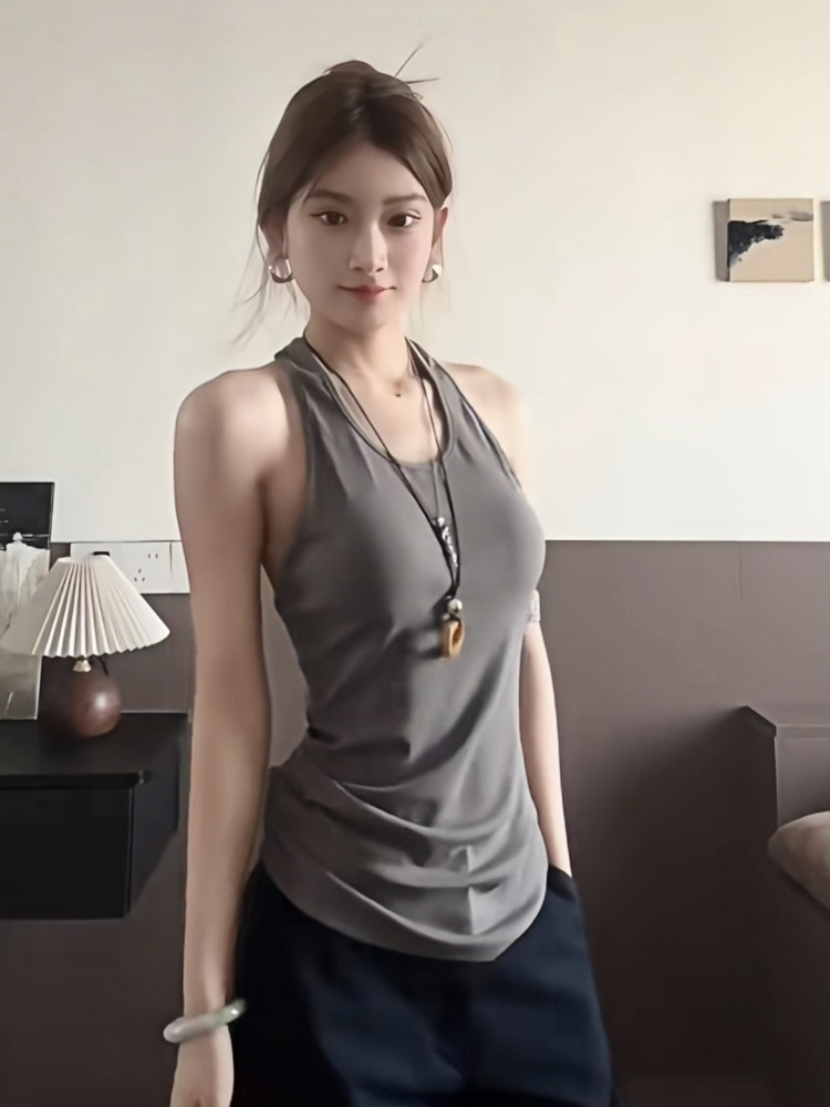 Korean cotton gray U-neck suspender vest for women in summer slim interior design design outside wear backless base top