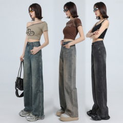 American retro high waist wide-leg jeans for women in spring 2025 new loose slim drooping mop pants