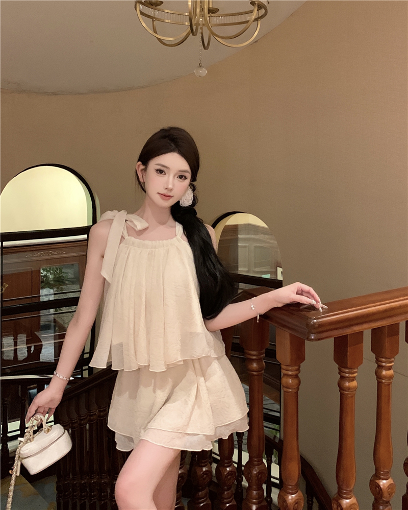 Real shot~ Niche temperament loose wrinkled flower top + skirt suit for women 2025 spring and summer