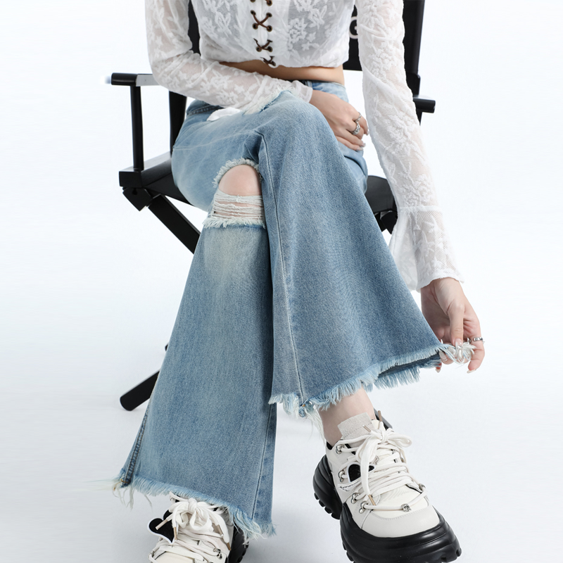 High-waisted rosy jeans for women in 2025 spring new ripped versatile slim bell-bottom pants