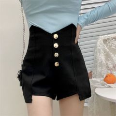 時尚超火韓版新款春夏黑色高腰顯瘦百搭闊腿褲A字休閒短褲女