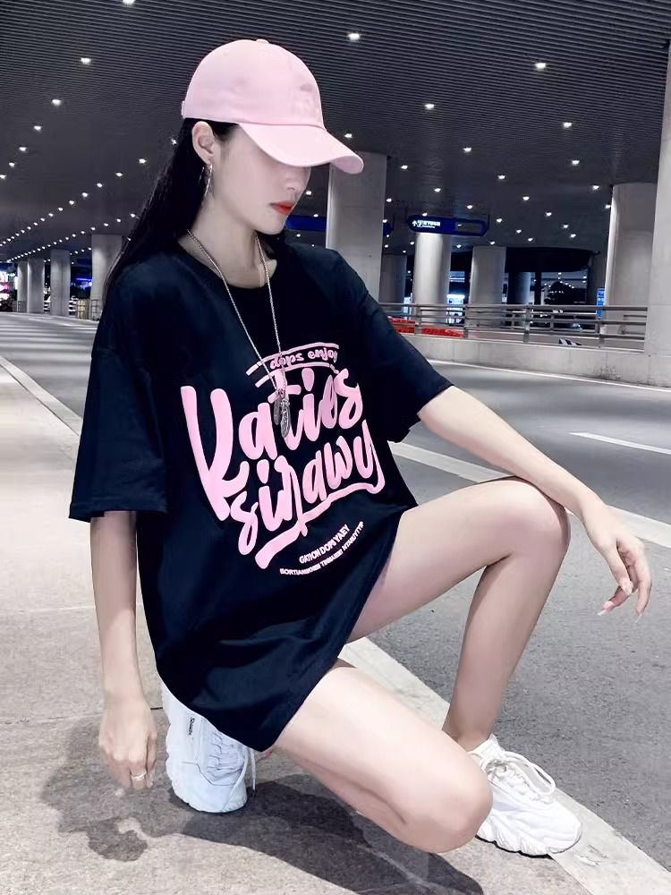 200g pure cotton 2025 new summer large size loose mid-length dress fat mm short-sleeved T-shirt skirt for women