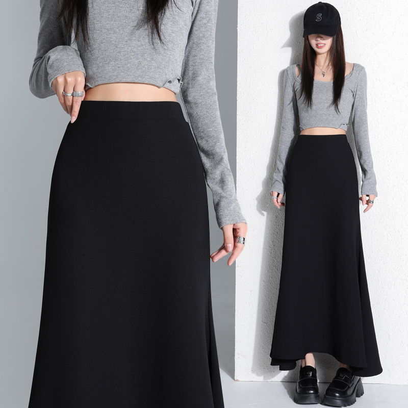 Real shot of black suit fishtail skirt for women in spring and summer 2025 slim and versatile temperament A-line skirt mid-length hip-cover skirt