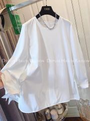 Pure cotton double yarn white long-sleeved T-shirt base shirt versatile loose tops underwear for women 2025 spring wear