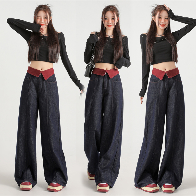 New trendy favorite~ full of personality! Loose jeans for women with high and versatile wide-leg floor trousers extended