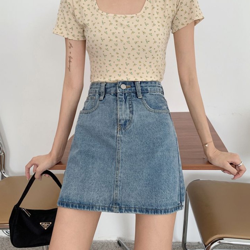 New Korean style casual denim skirt for spring and summer for women with high waist A-line skirt for meat covering versatile hip-packing ins denim skirt