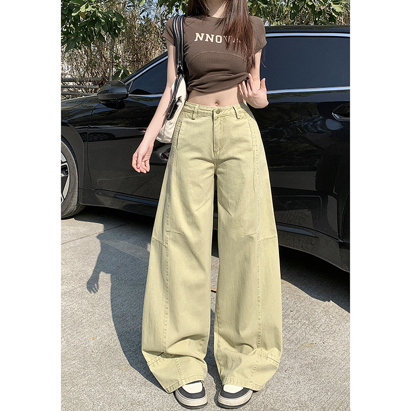 American khaki wide-leg scimitar pants design multi-structure loose light khaki floor trousers & lengthened