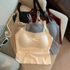 Real photo of women's lace sling vest 2025 spring and summer wear outside and layered tops