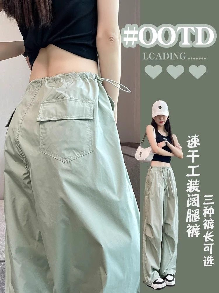 American work pants for women in summer thin high waist tucked foot mountaineering paratrooper pants straight-leg casual wide-leg quick-drying sports pants