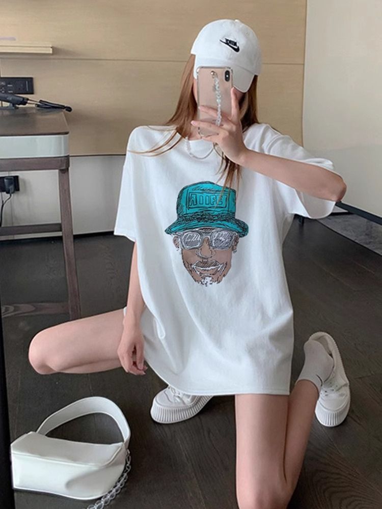 200g pure cotton 2025 new summer large size loose mid-length dress fat mm short-sleeved T-shirt skirt for women