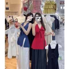 新款設計感純欲辣妹蝴蝶結v領泰式針織小吊帶背心