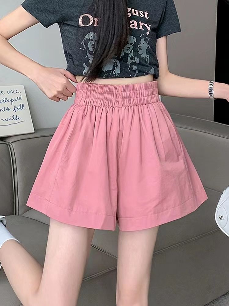 Official photo Washed cotton, high waist wide-leg shorts for women, new Korean style loose casual pants for women