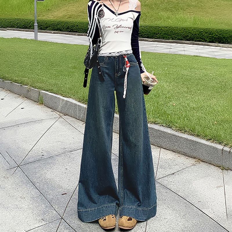 American retro high waist A-line denim skirt for women in spring and summer new slim water-washed hip-wrapped denim skirt
