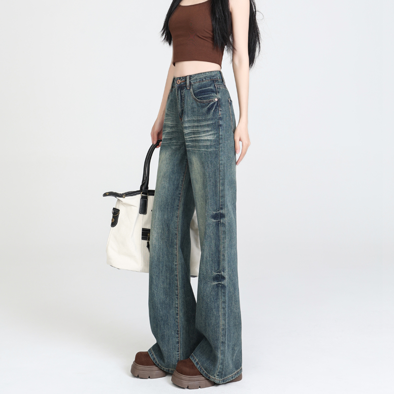 Retro trends are back strongly~Reject the same-sized jeans for women with loose slim wide-leg floor pants