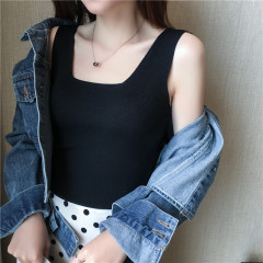Black Spring and Autumn New Short Sleeveless Knitted Base Vest for Women Summer Sexy Band Short Beautiful Back White Sling