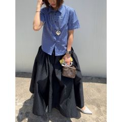 復古藍色格子短袖襯衫女韓系寬鬆百搭上衣夏季新款復古休閒襯衣