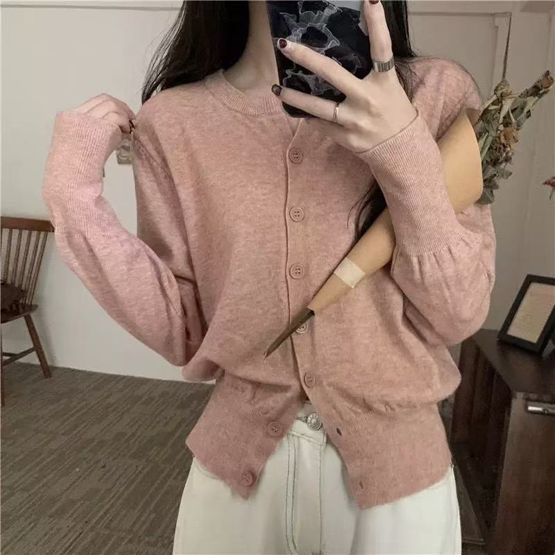 Multicolor long-sleeved knitted cardigan jacket for women new spring clothes small short outer top