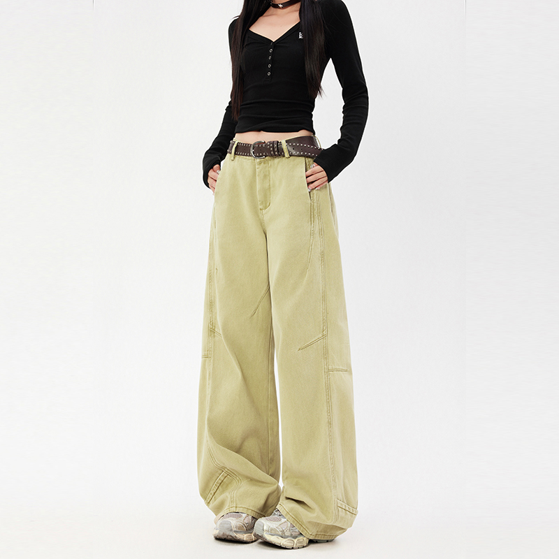 Three-dimensional tailoring ~ lazy Fengshen pants!  Khaki beige pants women's spliced ​​loose wide-leg straight trousers extended