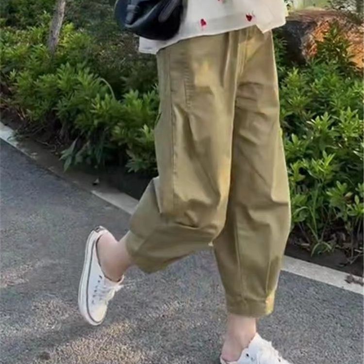 High-waisted casual pants for women's summer thin 2025 new cropped pants fashionable slim harem pants small sports pants