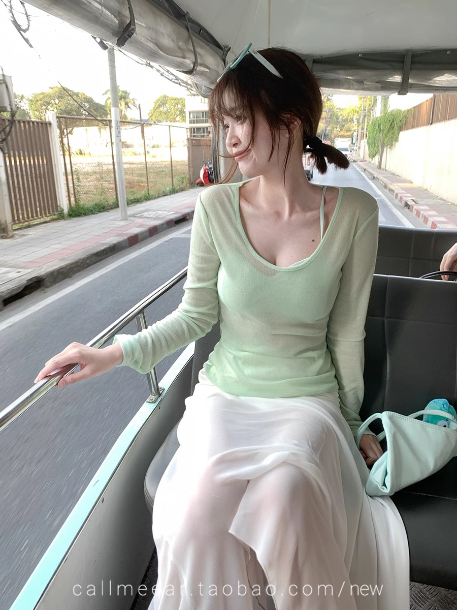 CallmeEar//清邁雨季性感美背上衣+長袖薄款防曬T恤女兩件套