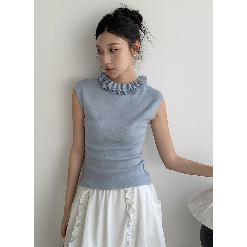 Ou Ruo style lace collar sleeveless temperament sweater women's vest vest vest Korean new style