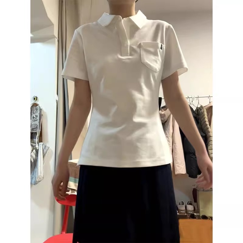 刺繡+原版面料日系學院風甜美減齡顯瘦翻領短袖T恤女