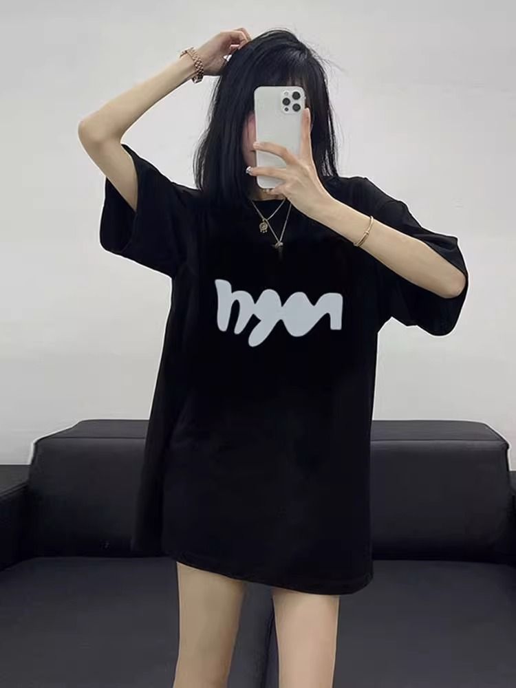 200g pure cotton 2025 new summer large size loose mid-length dress fat mm short-sleeved T-shirt skirt for women
