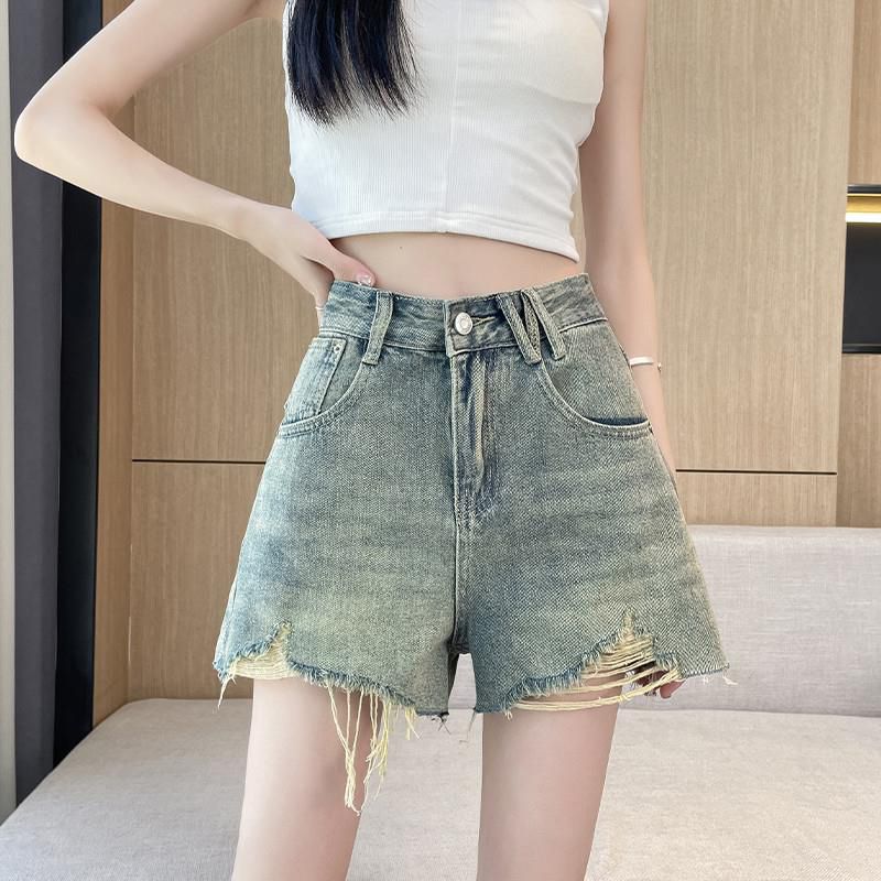Korean versatile high-waist straight-leg denim shorts for women in spring and summer thin new style slimming loose wide-leg denim hot pants