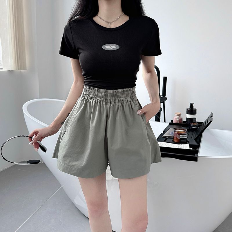 Real photo of washing cotton, new summer high-waist casual shorts for women Korean loose casual wide-leg pants