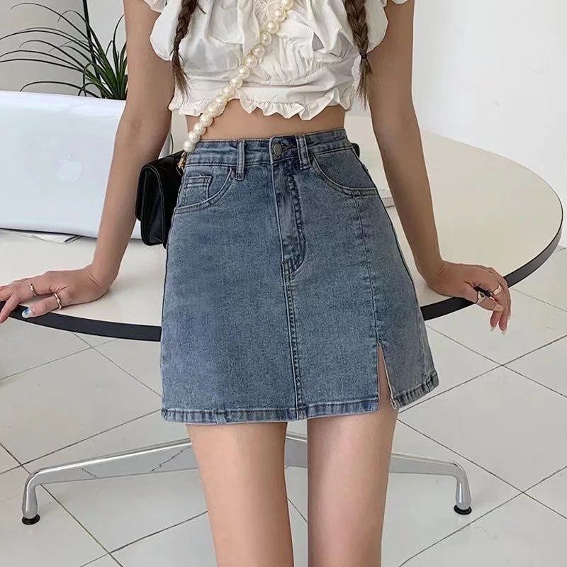 Pure and lustful style half-body denim women's spring and summer new style slim and tall casual and versatile fashion ins denim skirt