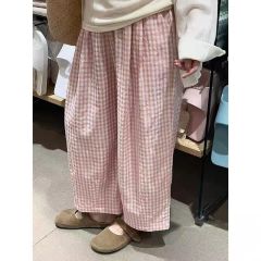 This year's popular cloud pants fat mm large size pink plaid pants for women with wide legs and small slim Japanese balloon pants