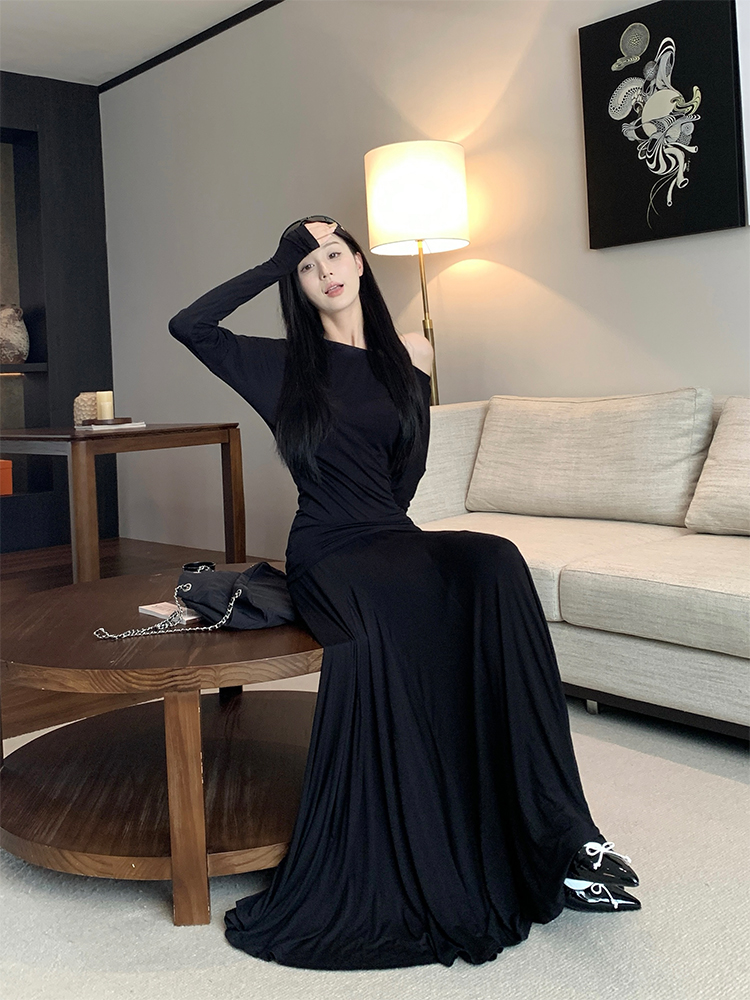 實拍 韓chic人手一件氣質套裝斜肩T恤+飄逸半身裙